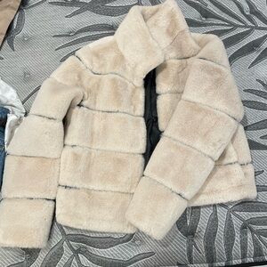 Karl Lagerfeld Cream Faux Fur Jacket